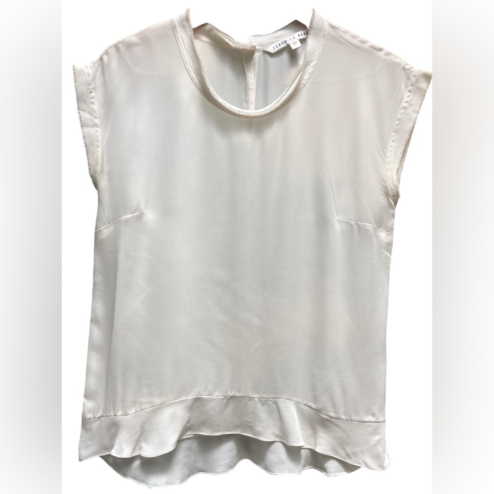 Veronica Beard Sleeveless Cream Ruffle-Hem Blouse 6